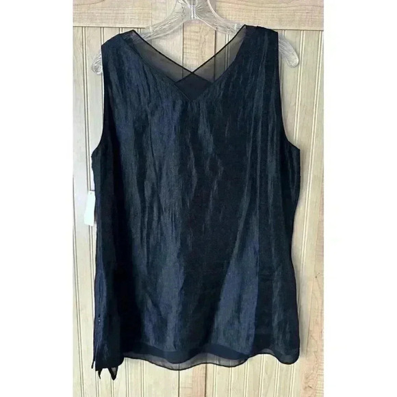 Coldwater Creek Tank Top Womens Black Shimmer Shell V-Neck Sleeveless NWT Large - Picture 3 of 5